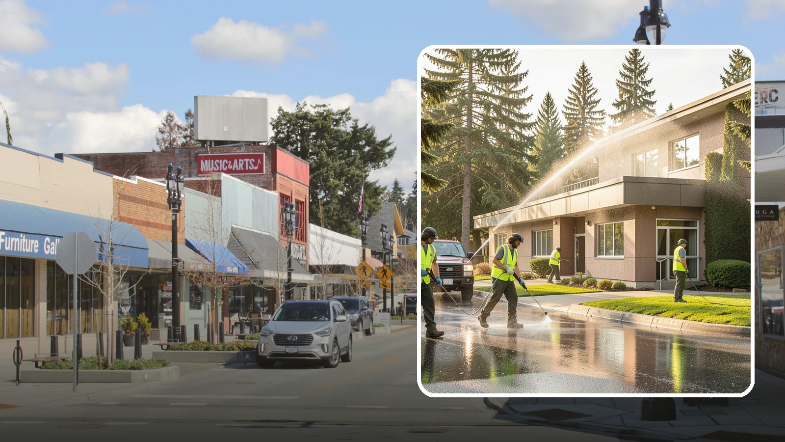 Facility Pressure Washing in Bothell, King County, WA - Remove moss, grime, and buildup from facility exteriors and hardscapes to protect surfaces and public safety.
