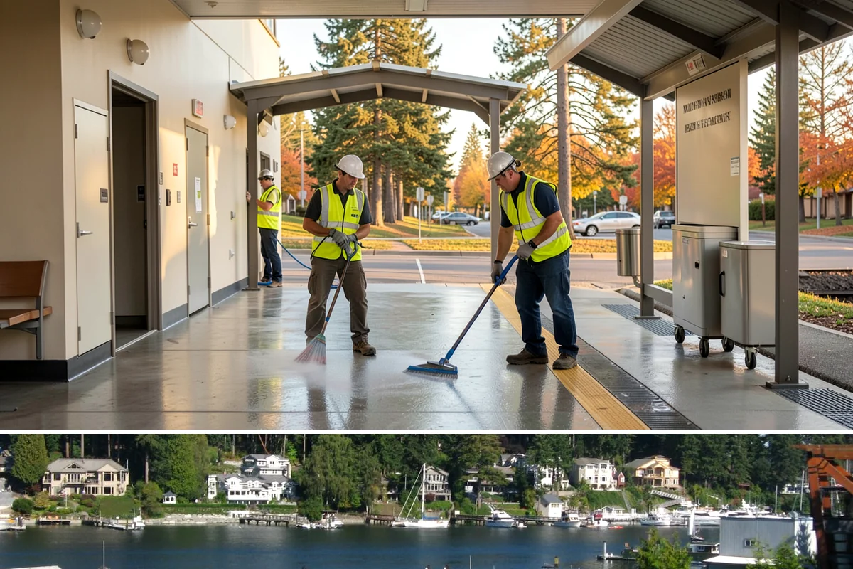 Facility Pressure Washing in Gig Harbor, Pierce County, WA - Spring and early summer cleaning removes the moss and algae accumulated through the wet Northwest winter.