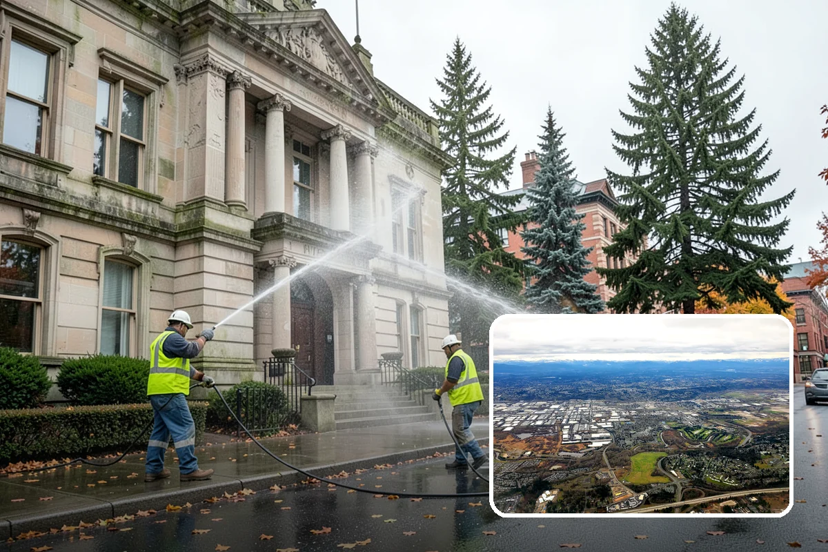 Facility Pressure Washing in Kent, King County, WA - Removes slip-hazard moss and algae from walkways and entries