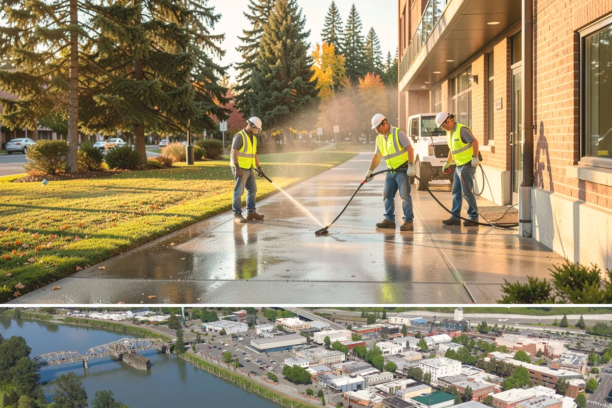 Facility Pressure Washing in Mount Vernon, Skagit County, WA - Spring and early summer cleaning removes the moss and algae accumulated through the wet Northwest winter.