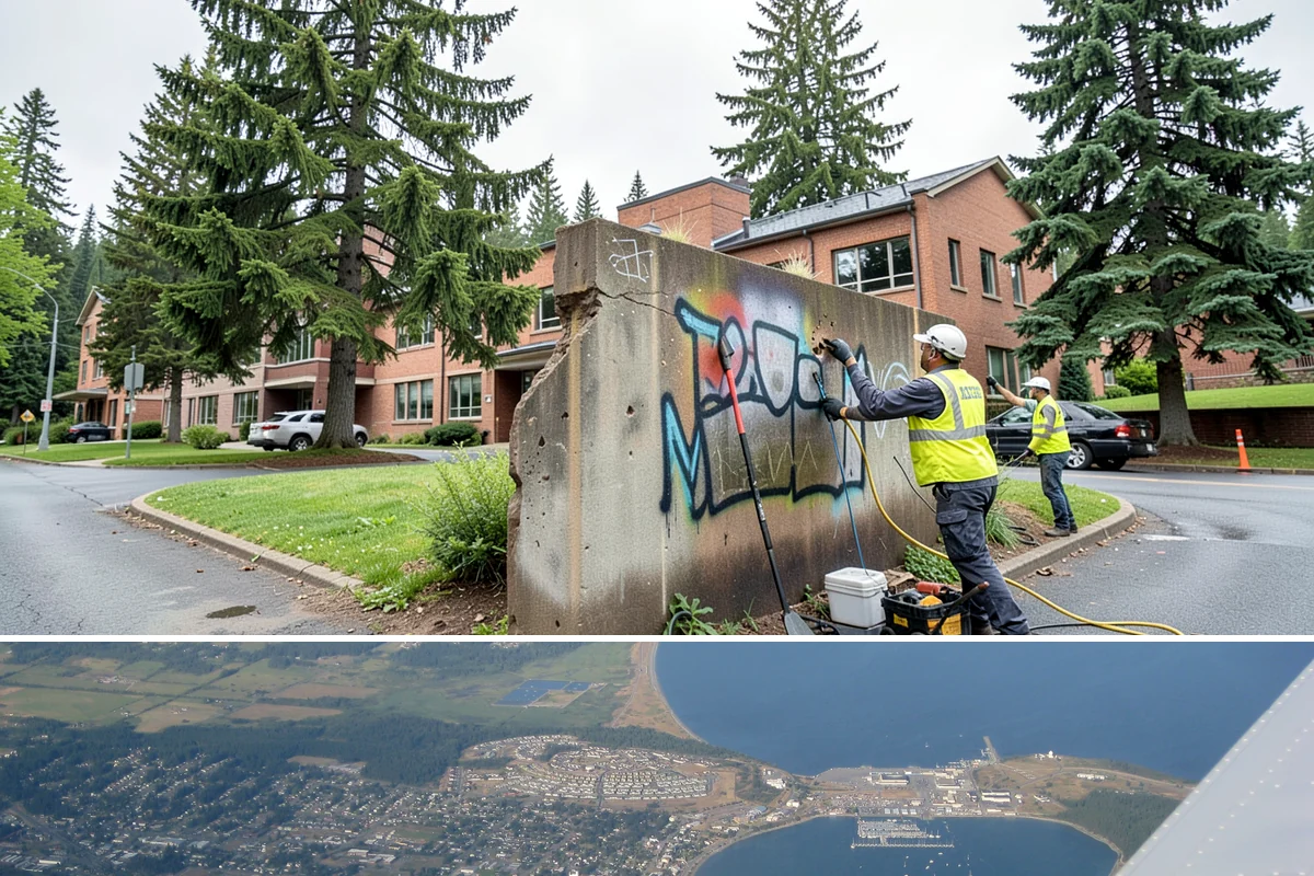 Facility Pressure Washing in Oak Harbor, Island County, WA - Spring and early summer cleaning removes the moss and algae accumulated through the wet Northwest winter.