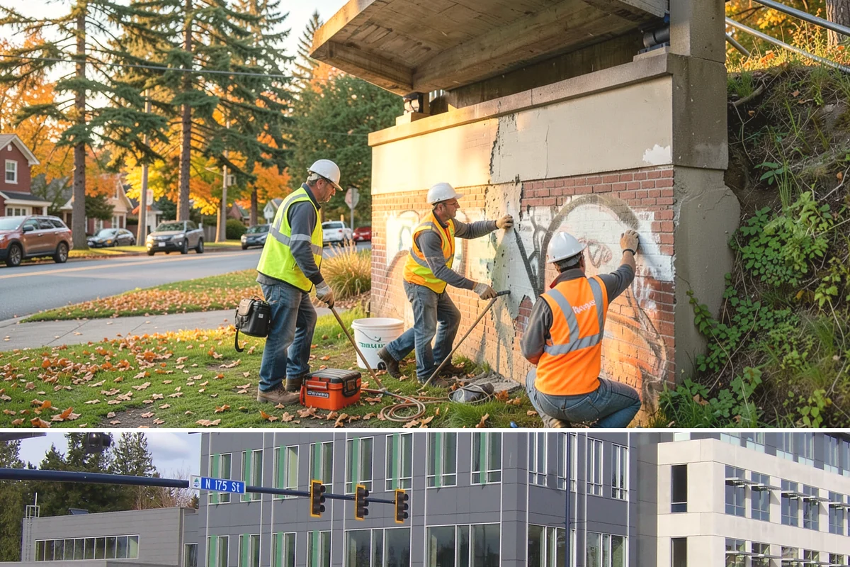 Facility Pressure Washing in Shoreline, King County, WA - Spring and early summer cleaning removes the moss and algae accumulated through the wet Northwest winter.