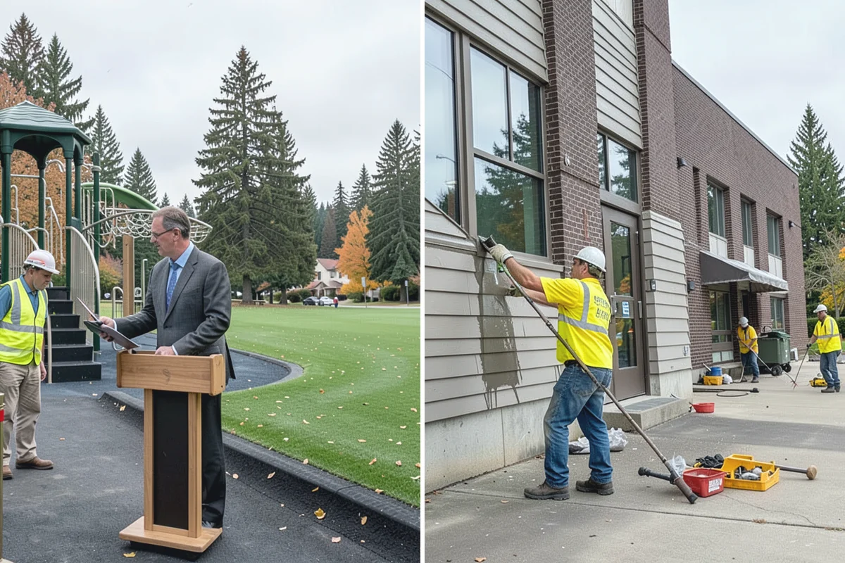 Facility Pressure Washing in Sumner, Pierce County, WA - Surface assessment and pressure and method selection