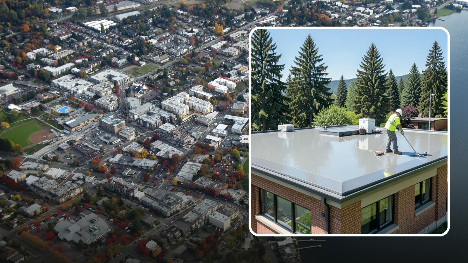 Facility Roof Coating in Kirkland, King County, WA - Apply reflective and waterproof coatings that restore aging low-slope roofs and defer full replacement costs.