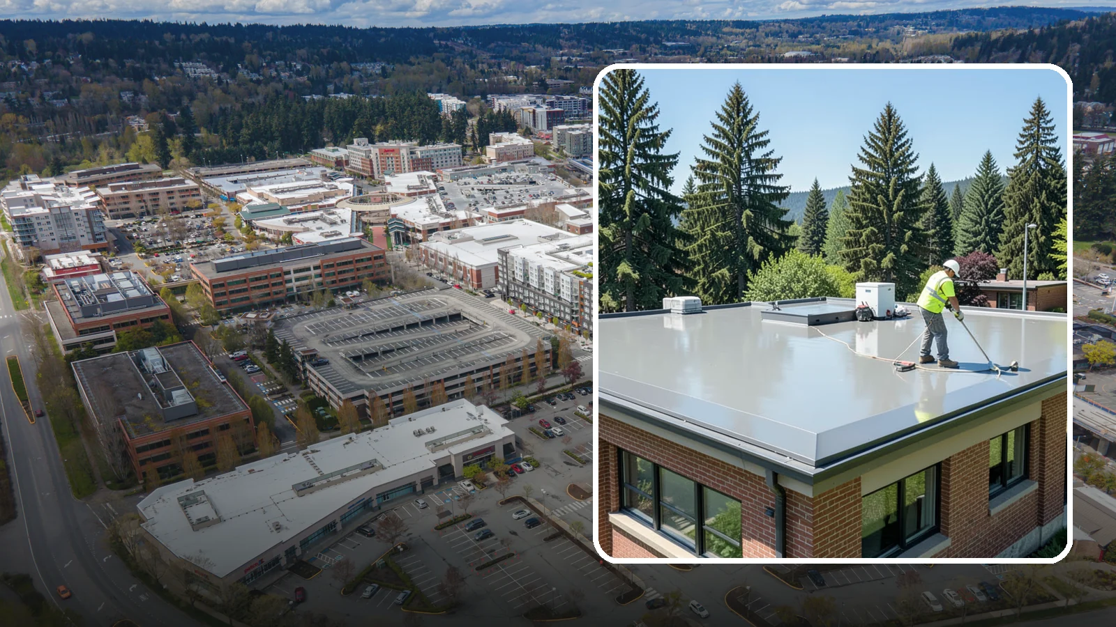 Facility Roof Coating in Redmond, King County, WA - Apply reflective and waterproof coatings that restore aging low-slope roofs and defer full replacement costs.