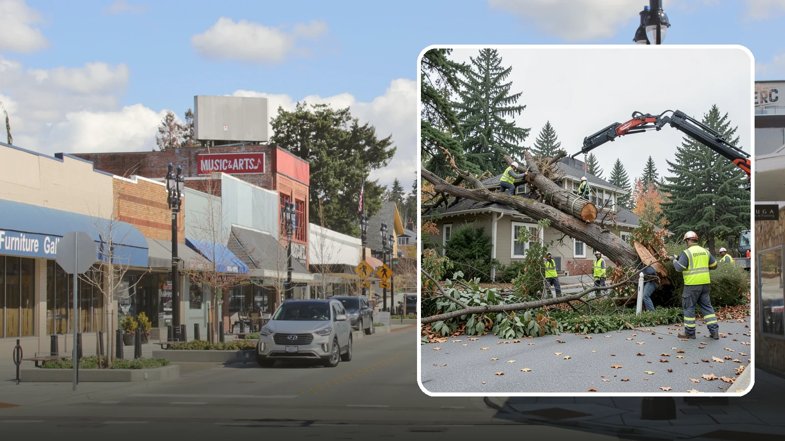 Fallen Tree Response in Bothell, King County, WA - Urgent removal of downed trees blocking public roadways, trails, and facilities to restore safe passage.