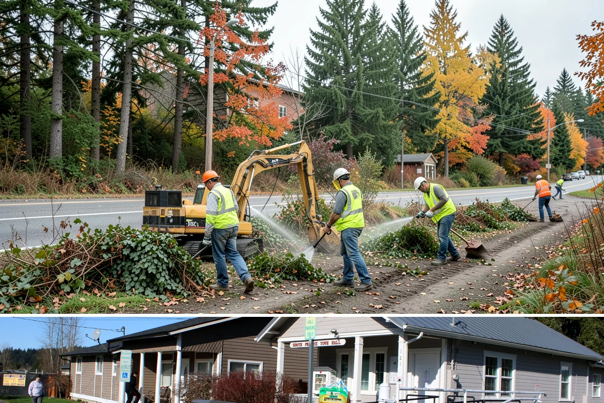 Fallen Tree Response in South Prairie, Pierce County, WA - Downed-tree calls surge during fall and winter windstorms from October through March when saturated soils loosen root systems.