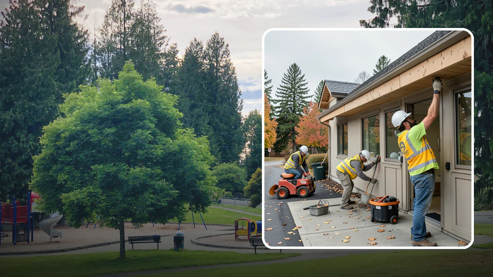 Fascia Replacement in Bonney Lake, Pierce County, WA - Replacement of damaged fascia boards to protect rooflines and drainage on public buildings.