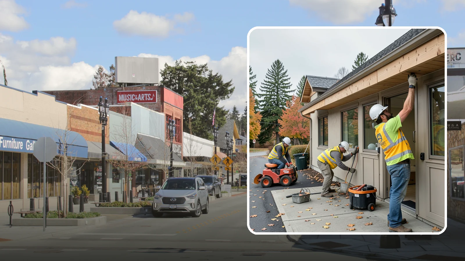 Fascia Replacement in Bothell, King County, WA - Replacement of damaged fascia boards to protect rooflines and drainage on public buildings.