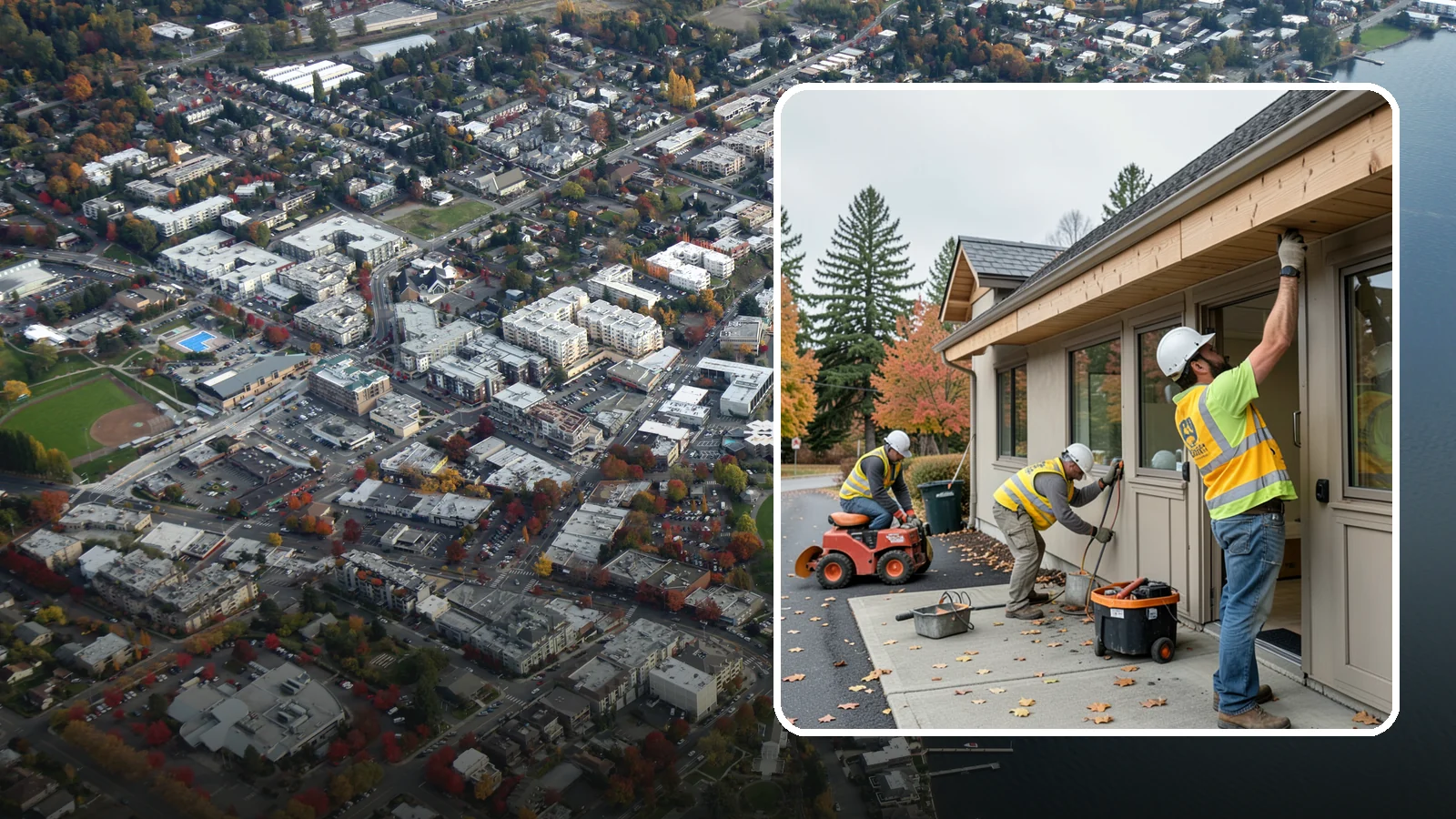 Fascia Replacement in Kirkland, King County, WA - Replacement of damaged fascia boards to protect rooflines and drainage on public buildings.