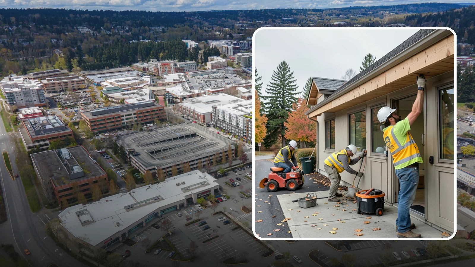 Fascia Replacement in Redmond, King County, WA - Replacement of damaged fascia boards to protect rooflines and drainage on public buildings.