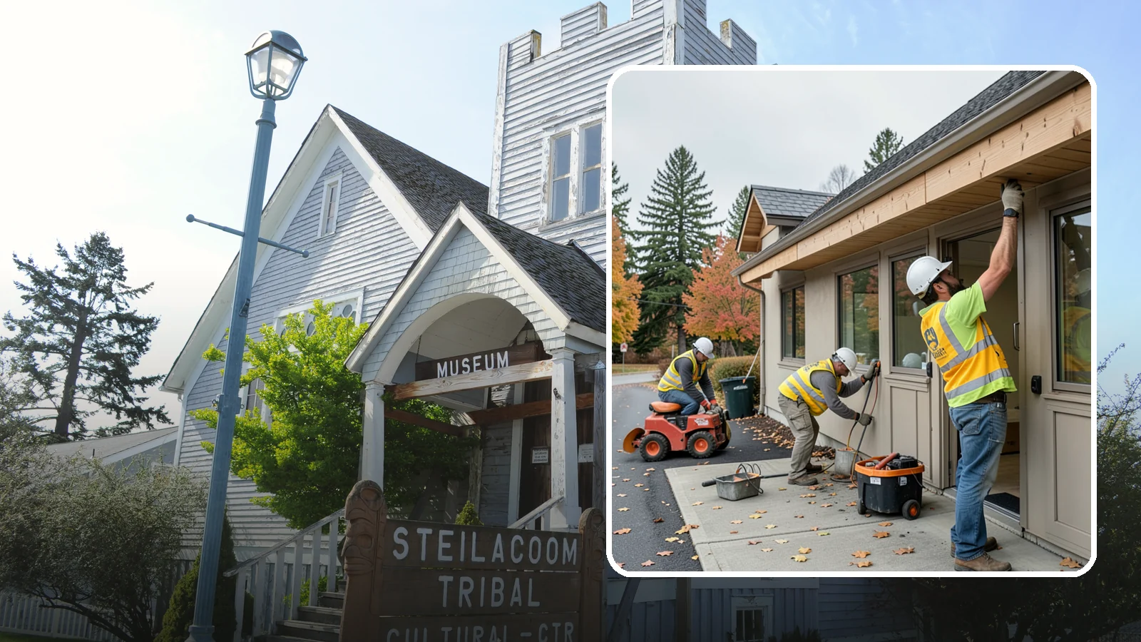 Fascia Replacement in Steilacoom, Pierce County, WA - Replacement of damaged fascia boards to protect rooflines and drainage on public buildings.