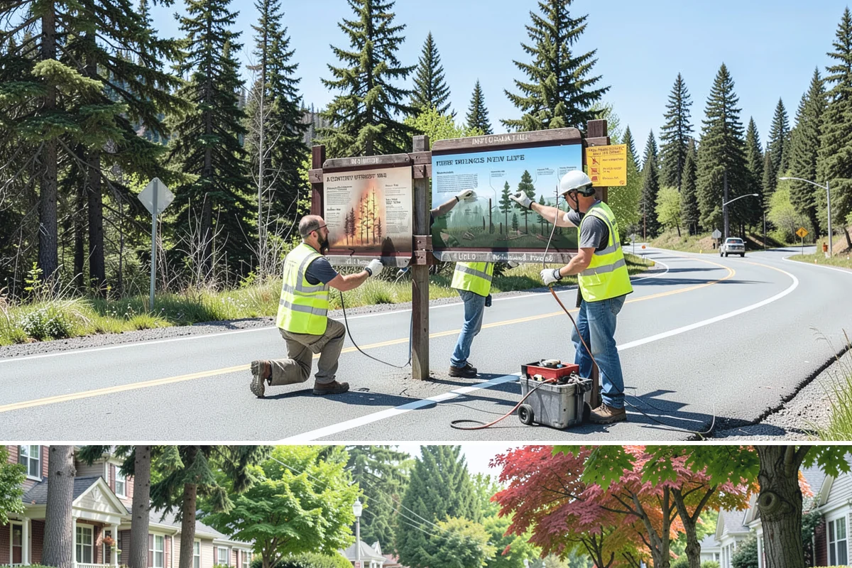 Fire District Grounds Maintenance in Beaux Arts Village, King County, WA - Vegetation clearance for defensible space and sight lines is most critical from May through the summer fire season.