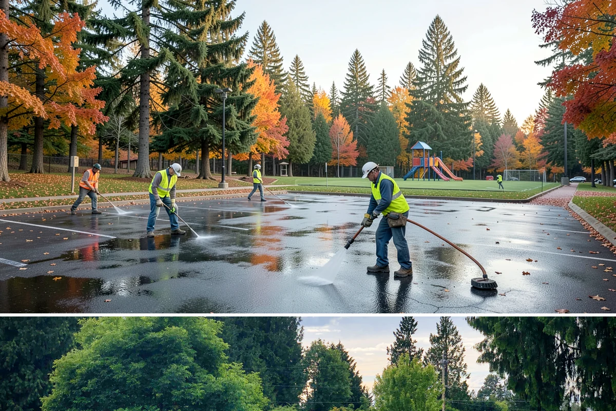 Fire District Grounds Maintenance in Bonney Lake, Pierce County, WA - Vegetation clearance for defensible space and sight lines is most critical from May through the summer fire season.