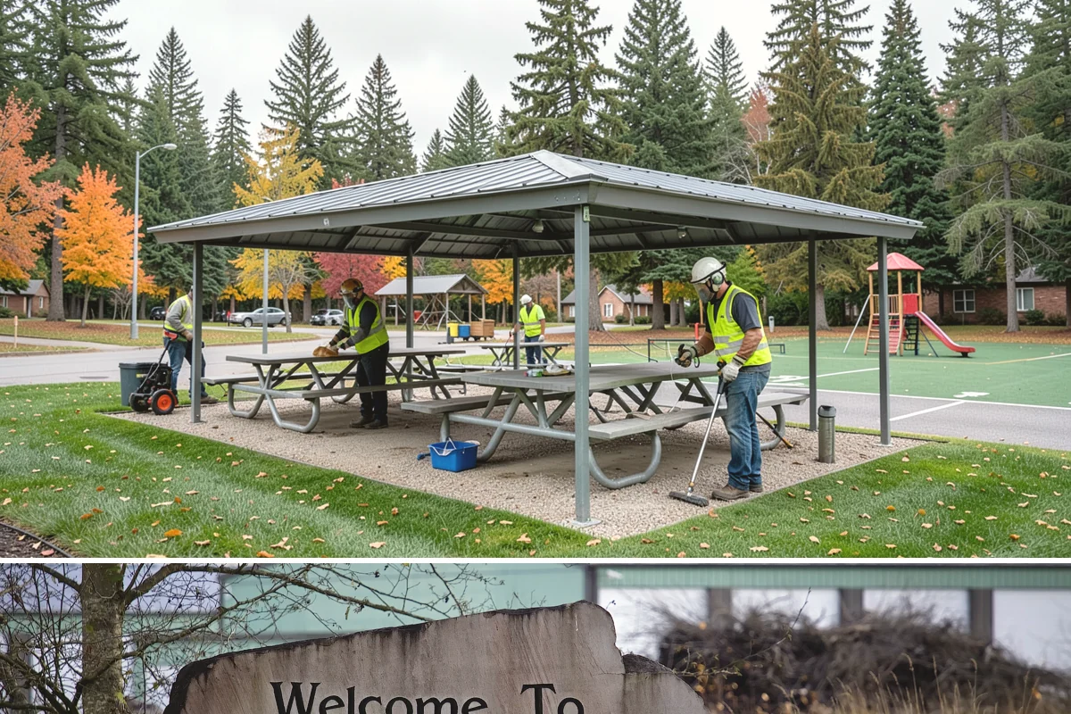 Fire District Grounds Maintenance in Buckley, Pierce County, WA - Vegetation clearance for defensible space and sight lines is most critical from May through the summer fire season.