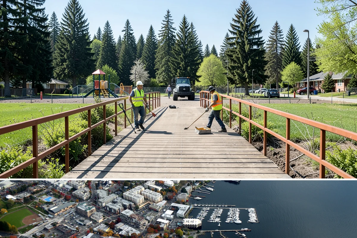 Fire District Grounds Maintenance in Kirkland, King County, WA - Vegetation clearance for defensible space and sight lines is most critical from May through the summer fire season.