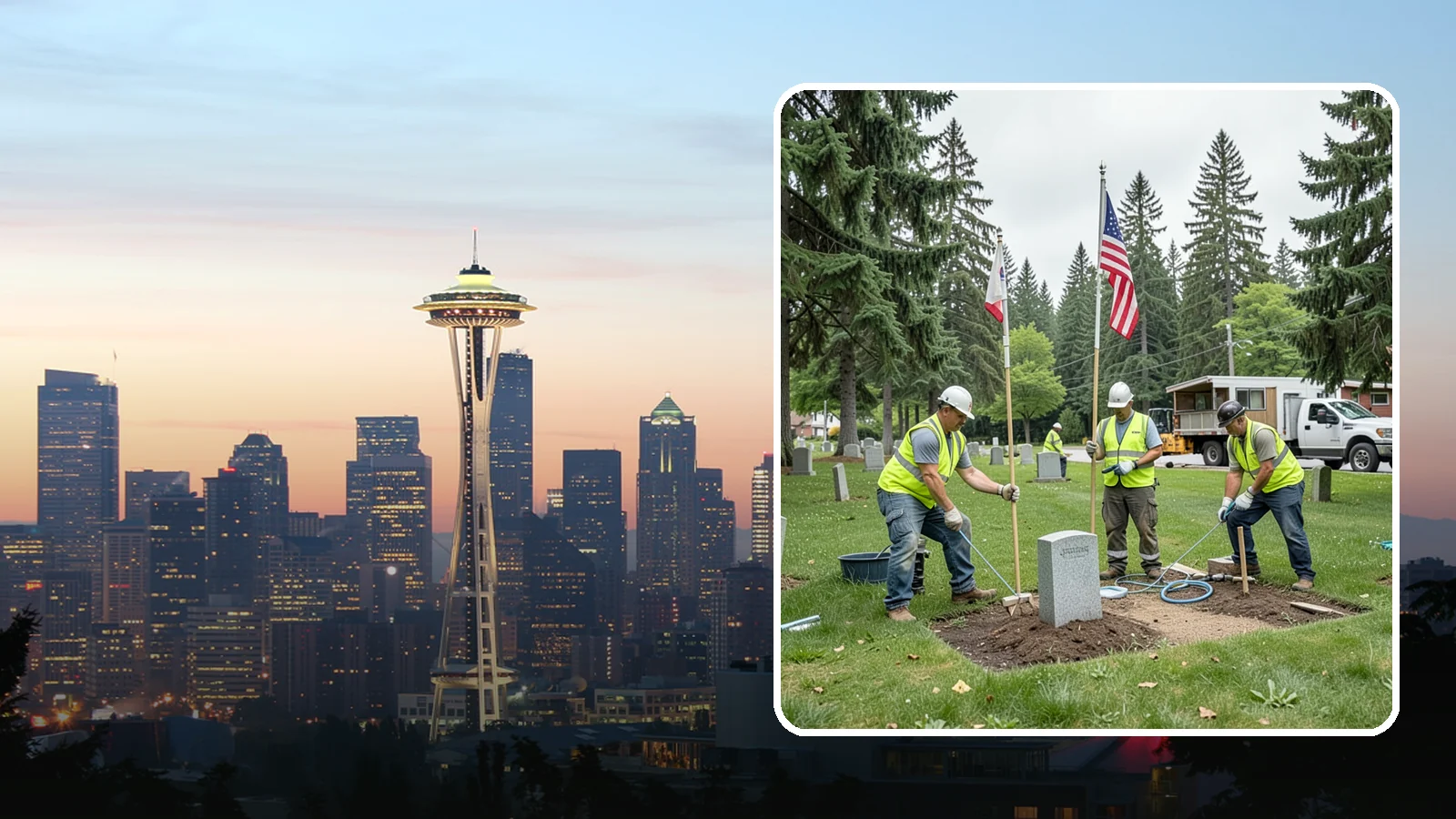 Flag & Marker Installation in Seattle, King County, WA - Installation of memorial flags and grave markers at cemeteries and memorial sites across Western Washington.