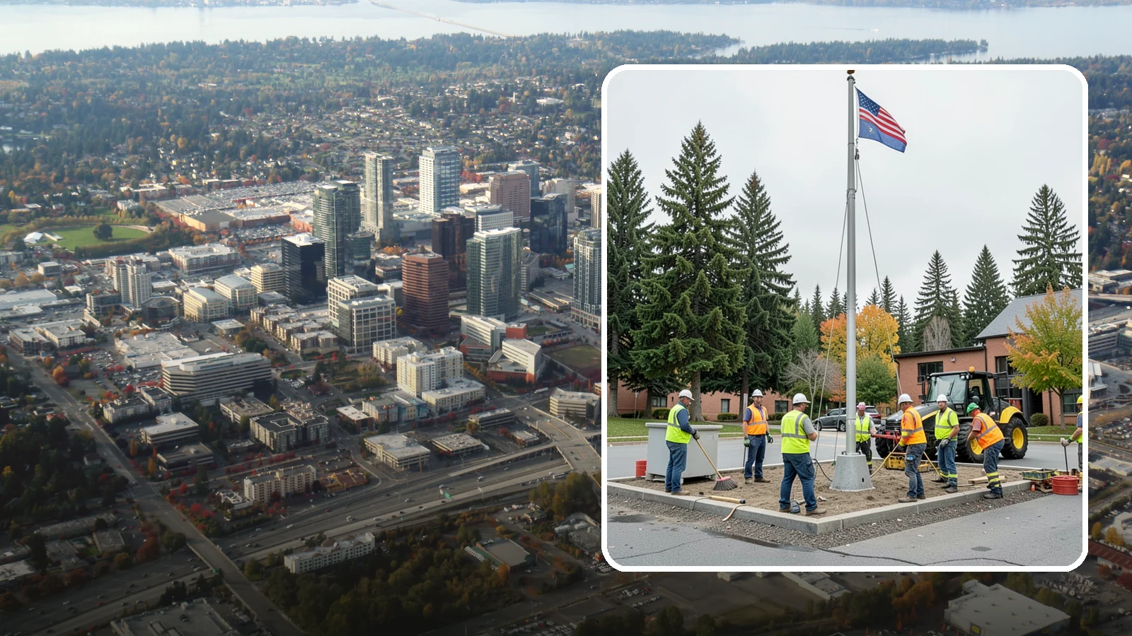 Flagpole Installation in Bellevue, King County, WA - We install flagpoles at civic buildings, parks, and memorials with engineered foundations and proper halyard systems.