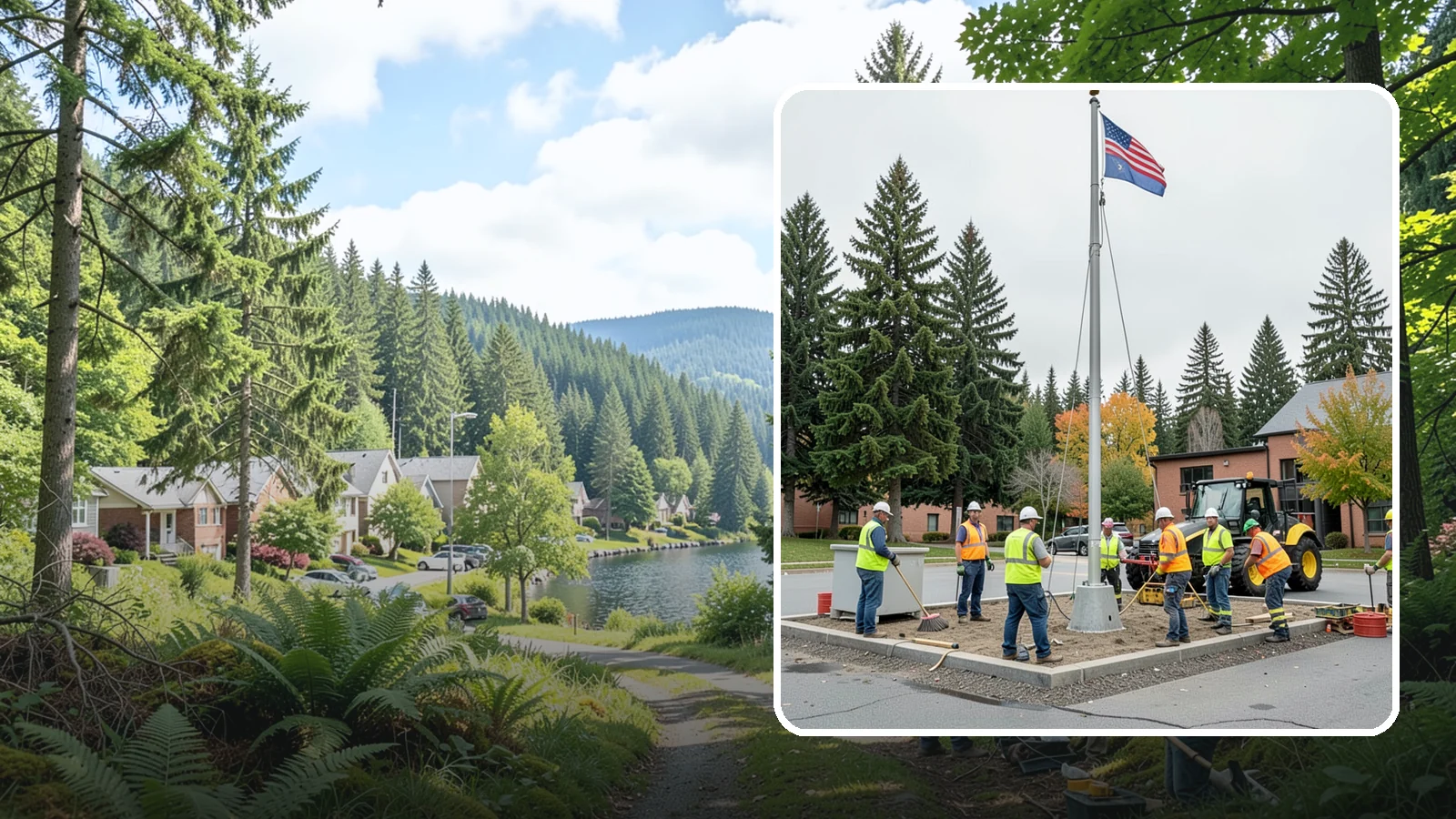 Flagpole Installation in Lake Forest Park, King County, WA - We install flagpoles at civic buildings, parks, and memorials with engineered foundations and proper halyard systems.