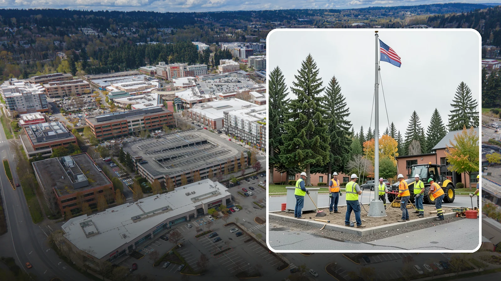 Flagpole Installation in Redmond, King County, WA - We install flagpoles at civic buildings, parks, and memorials with engineered foundations and proper halyard systems.