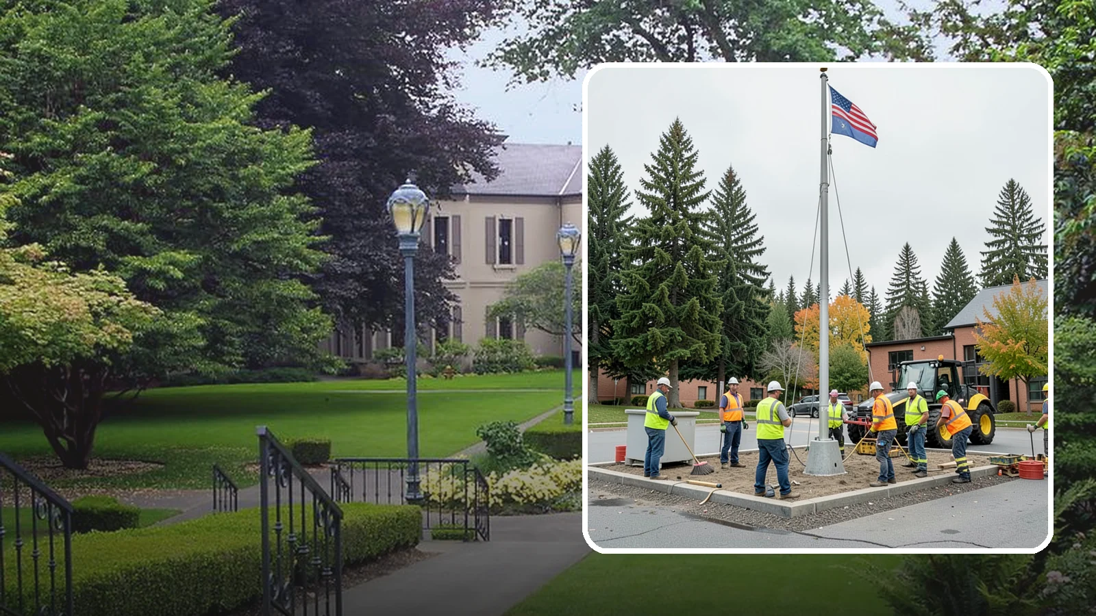Flagpole Installation in Woodinville, King County, WA - We install flagpoles at civic buildings, parks, and memorials with engineered foundations and proper halyard systems.