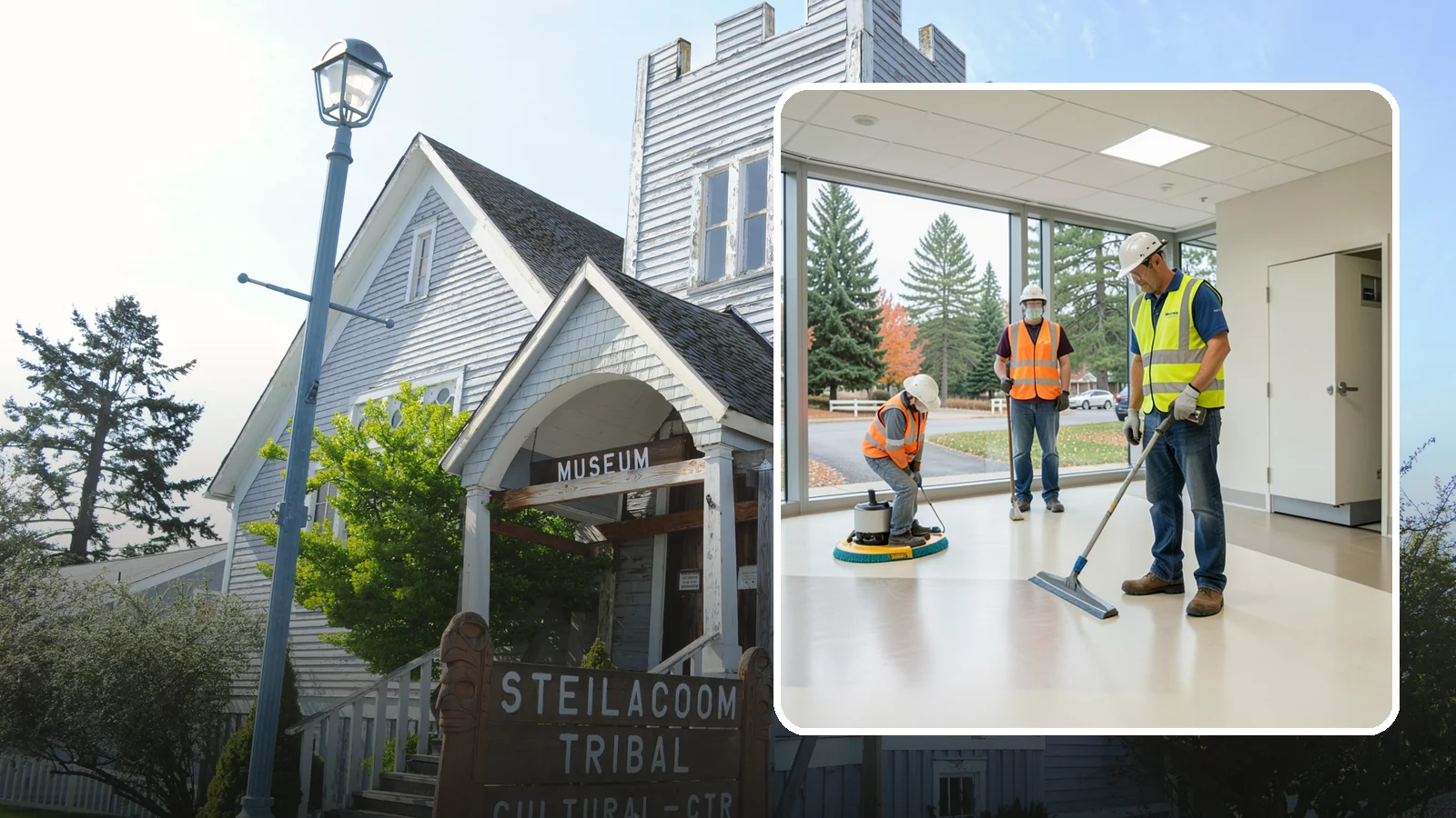 Floor Care & Refinishing in Steilacoom, Pierce County, WA - Restore and protect hard and resilient floors in public buildings with professional stripping, refinishing, and care.