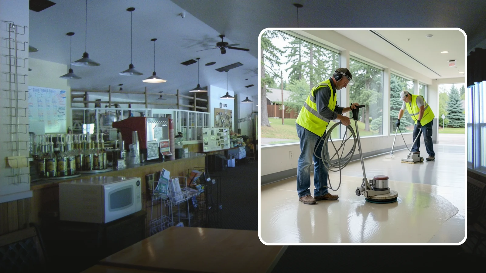 Floor Stripping & Waxing in Black Diamond, King County, WA - Periodic strip-and-wax restores protective finish and shine to hard floors in schools, offices, and public buildings.
