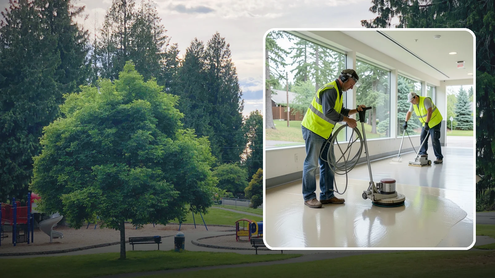 Floor Stripping & Waxing in Bonney Lake, Pierce County, WA - Periodic strip-and-wax restores protective finish and shine to hard floors in schools, offices, and public buildings.