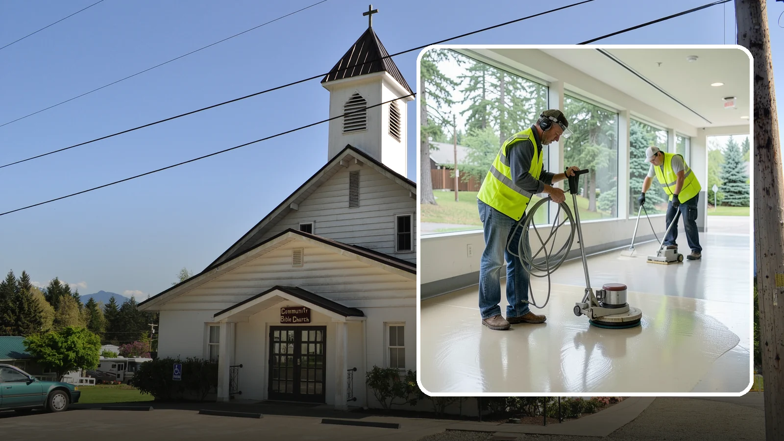 Floor Stripping & Waxing in Concrete, Skagit County, WA - Periodic strip-and-wax restores protective finish and shine to hard floors in schools, offices, and public buildings.