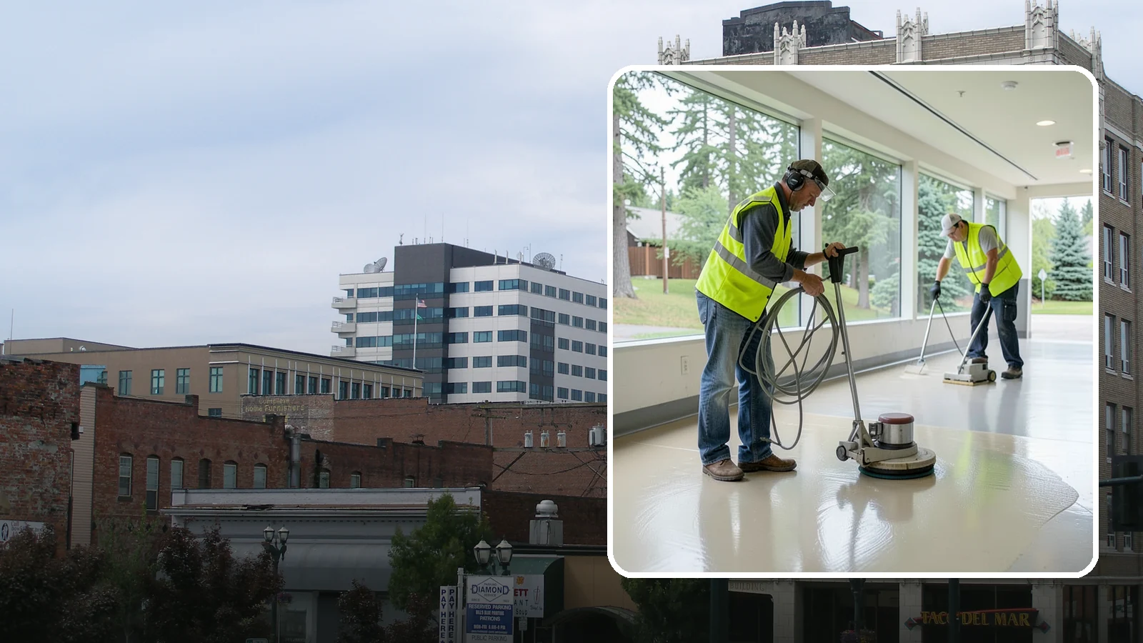 Floor Stripping & Waxing in Everett, Snohomish County, WA - Periodic strip-and-wax restores protective finish and shine to hard floors in schools, offices, and public buildings.
