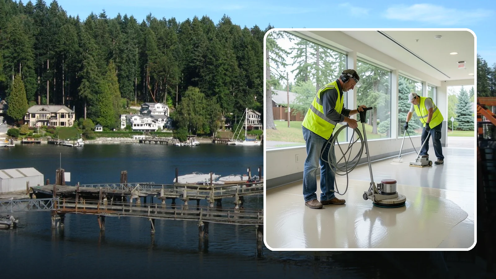 Floor Stripping & Waxing in Gig Harbor, Pierce County, WA - Periodic strip-and-wax restores protective finish and shine to hard floors in schools, offices, and public buildings.