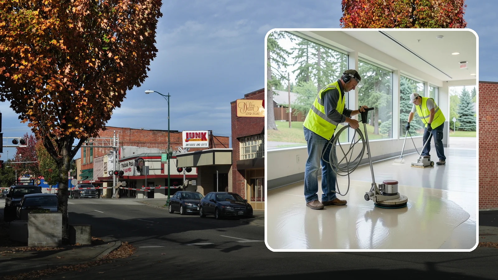 Floor Stripping & Waxing in Puyallup, Pierce County, WA - Periodic strip-and-wax restores protective finish and shine to hard floors in schools, offices, and public buildings.