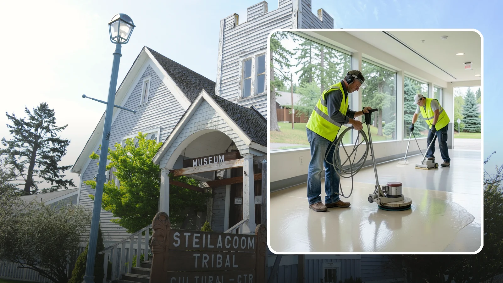 Floor Stripping & Waxing in Steilacoom, Pierce County, WA - Periodic strip-and-wax restores protective finish and shine to hard floors in schools, offices, and public buildings.