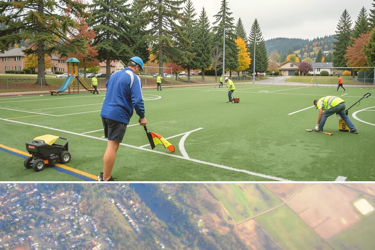 Football Field Maintenance in Algona, King County, WA - Peak maintenance aligns with the fall competition season, with renovation and seeding in spring and early summer.