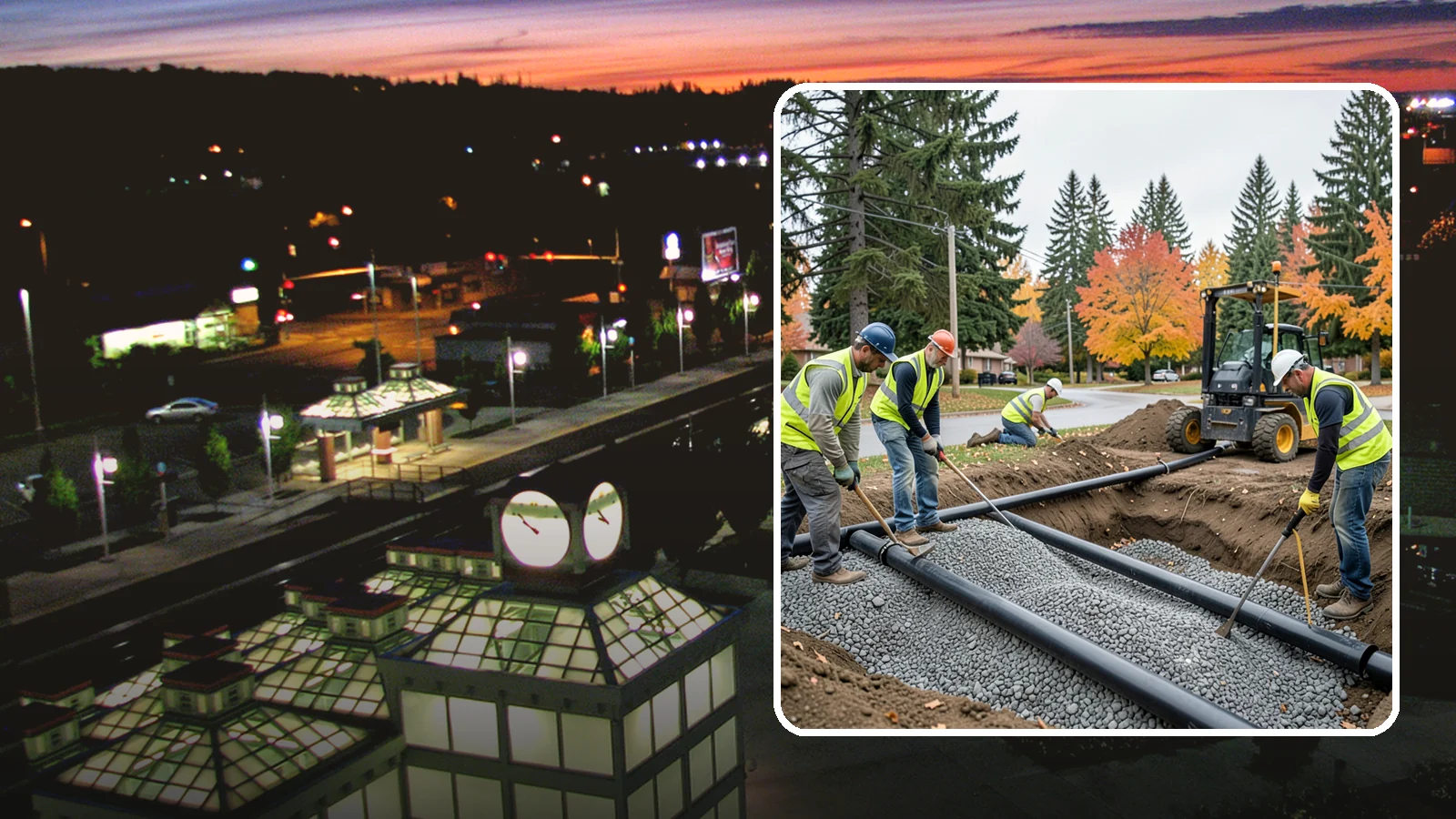 French Drain Installation in Auburn, King County, WA - French drain installation that intercepts and redirects subsurface water away from municipal infrastructure and problem areas.