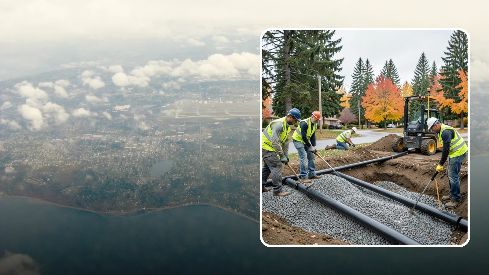 French Drain Installation in Burien, King County, WA - French drain installation that intercepts and redirects subsurface water away from municipal infrastructure and problem areas.