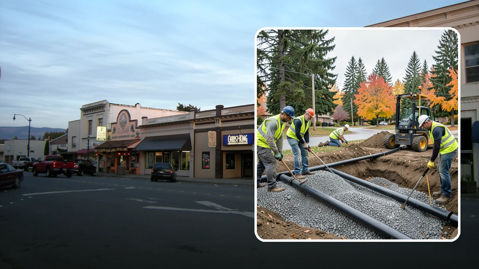 French Drain Installation in Burlington, Skagit County, WA - French drain installation that intercepts and redirects subsurface water away from municipal infrastructure and problem areas.