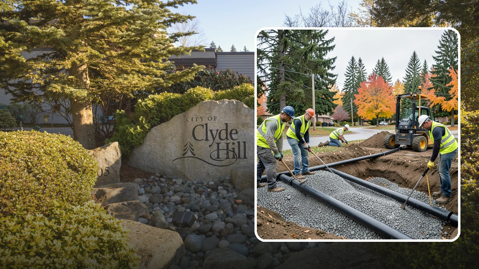 French Drain Installation in Clyde Hill, King County, WA - French drain installation that intercepts and redirects subsurface water away from municipal infrastructure and problem areas.