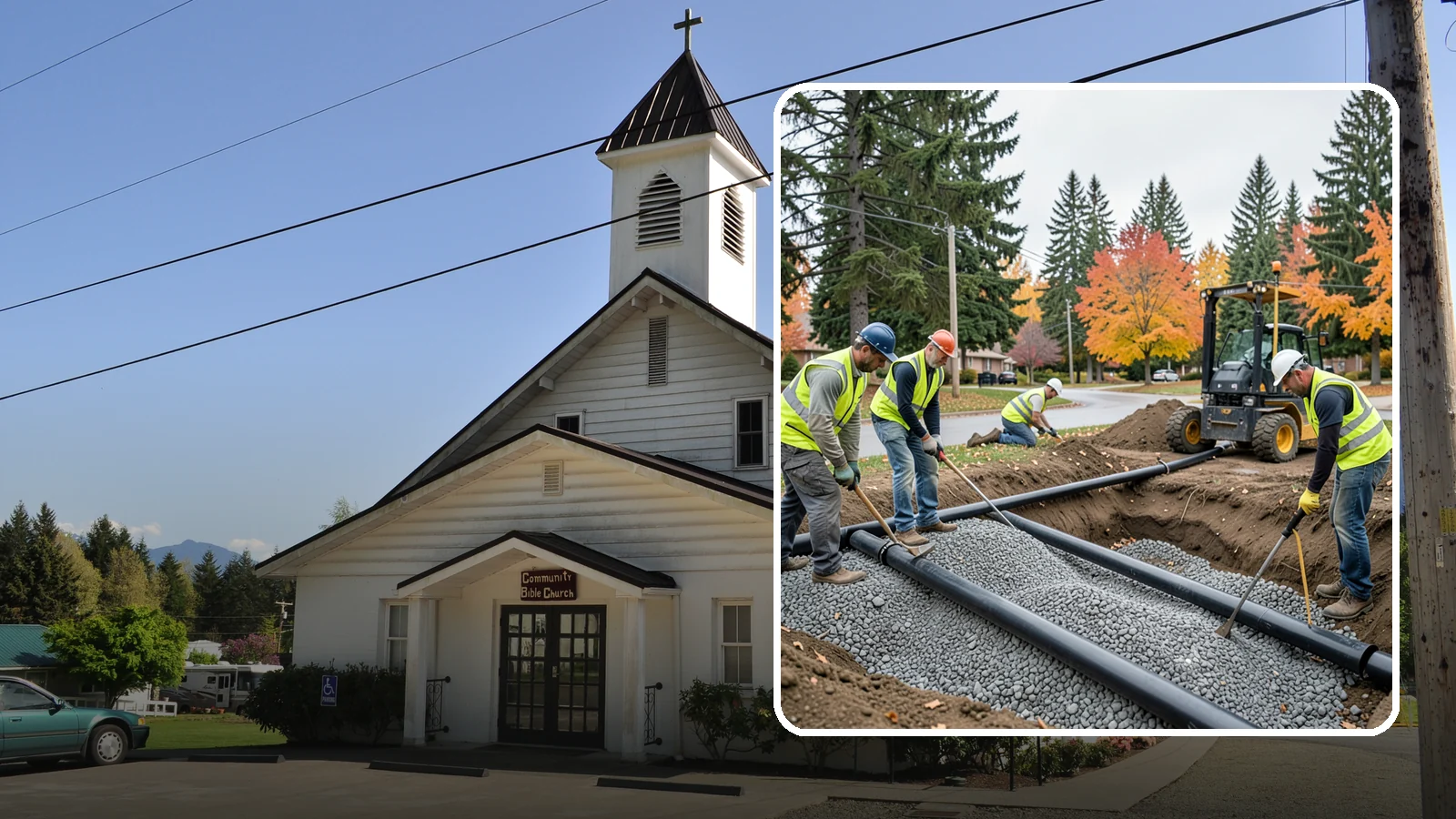 French Drain Installation in Concrete, Skagit County, WA - French drain installation that intercepts and redirects subsurface water away from municipal infrastructure and problem areas.