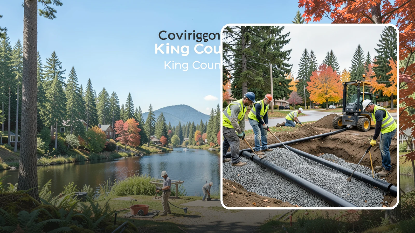French Drain Installation in Covington, King County, WA - French drain installation that intercepts and redirects subsurface water away from municipal infrastructure and problem areas.