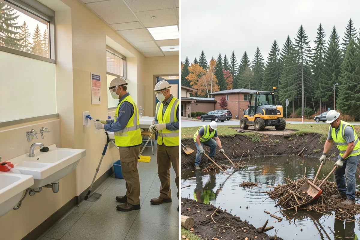 French Drain Installation in Covington, King County, WA - Investigate the saturation source and design drain alignment and slope