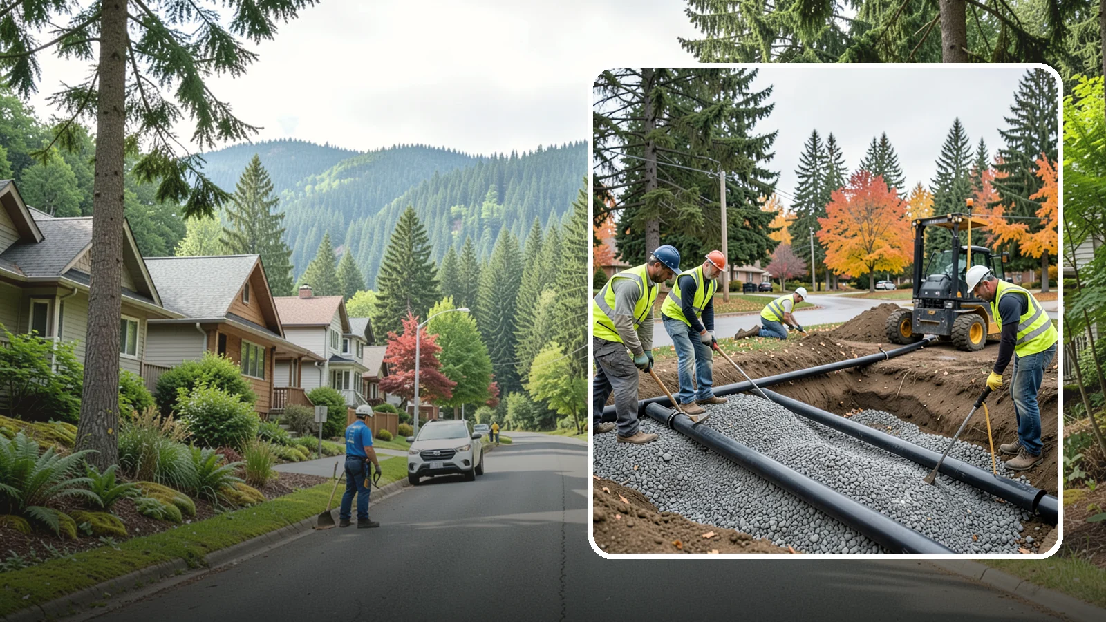 French Drain Installation in Darrington, Snohomish County, WA - French drain installation that intercepts and redirects subsurface water away from municipal infrastructure and problem areas.