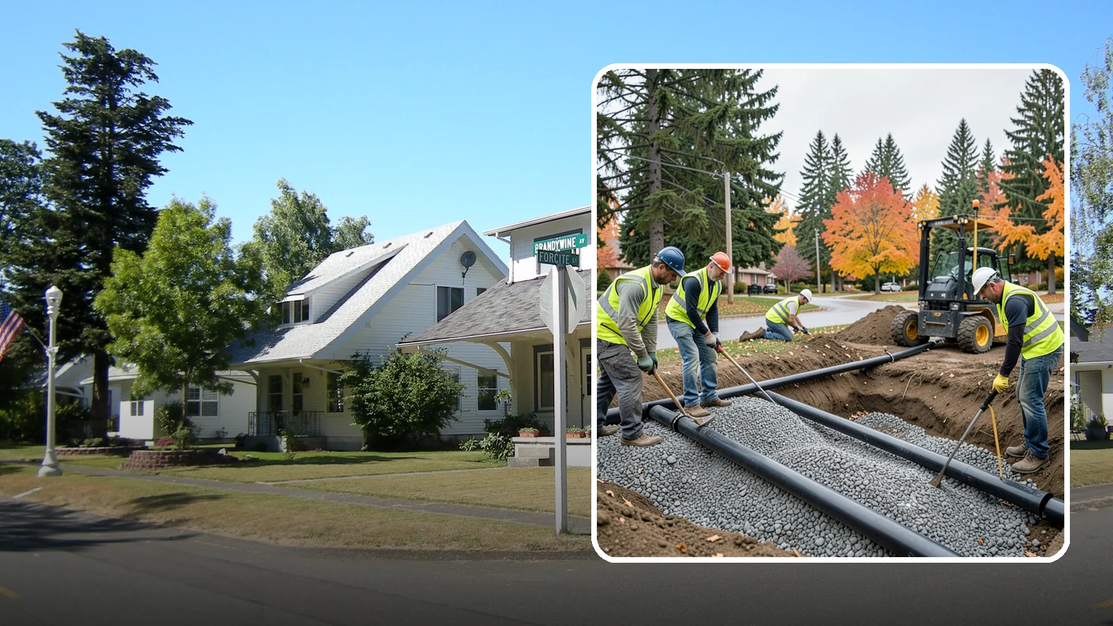 French Drain Installation in DuPont, Pierce County, WA - French drain installation that intercepts and redirects subsurface water away from municipal infrastructure and problem areas.