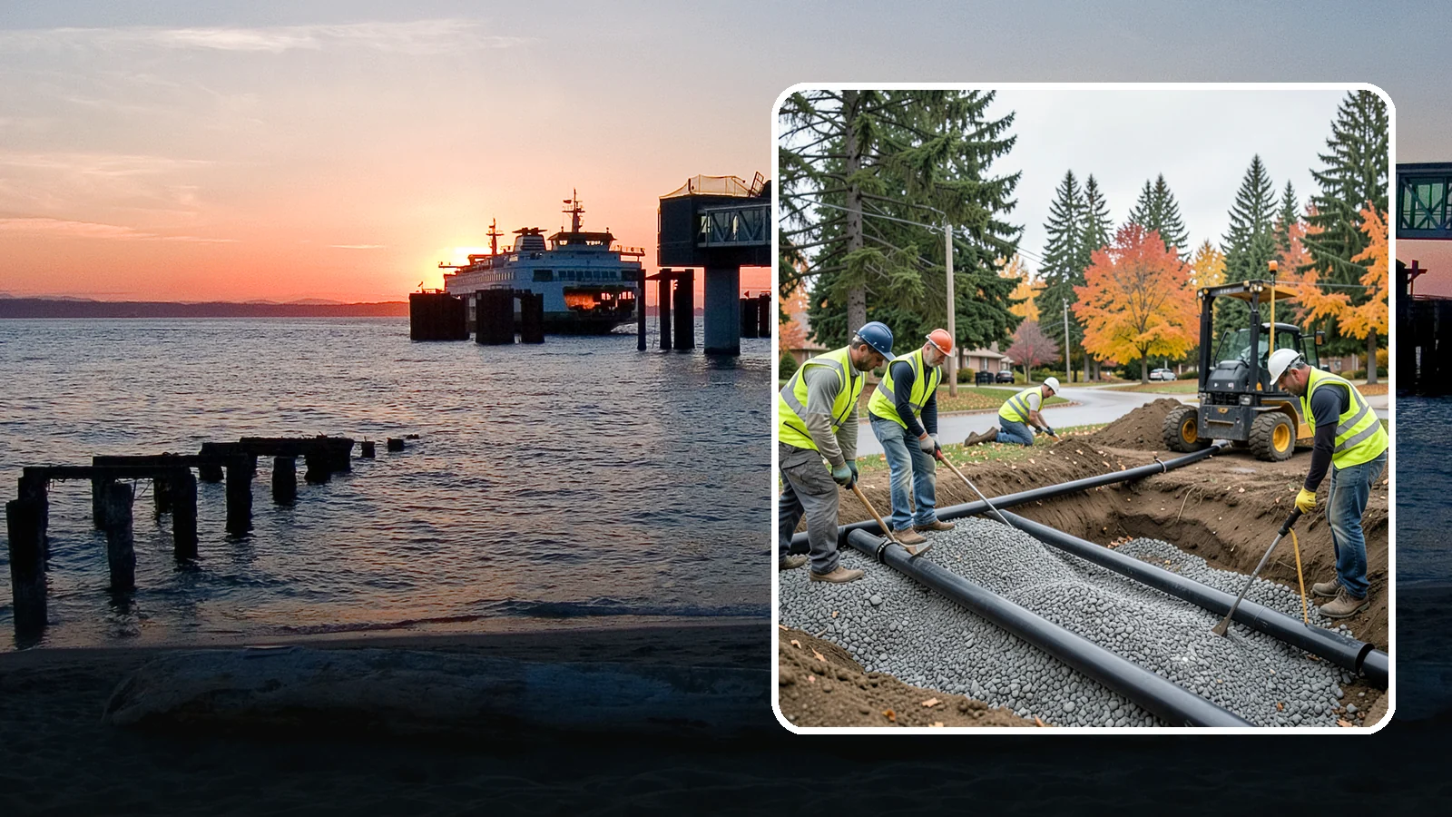 French Drain Installation in Edmonds, Snohomish County, WA - French drain installation that intercepts and redirects subsurface water away from municipal infrastructure and problem areas.