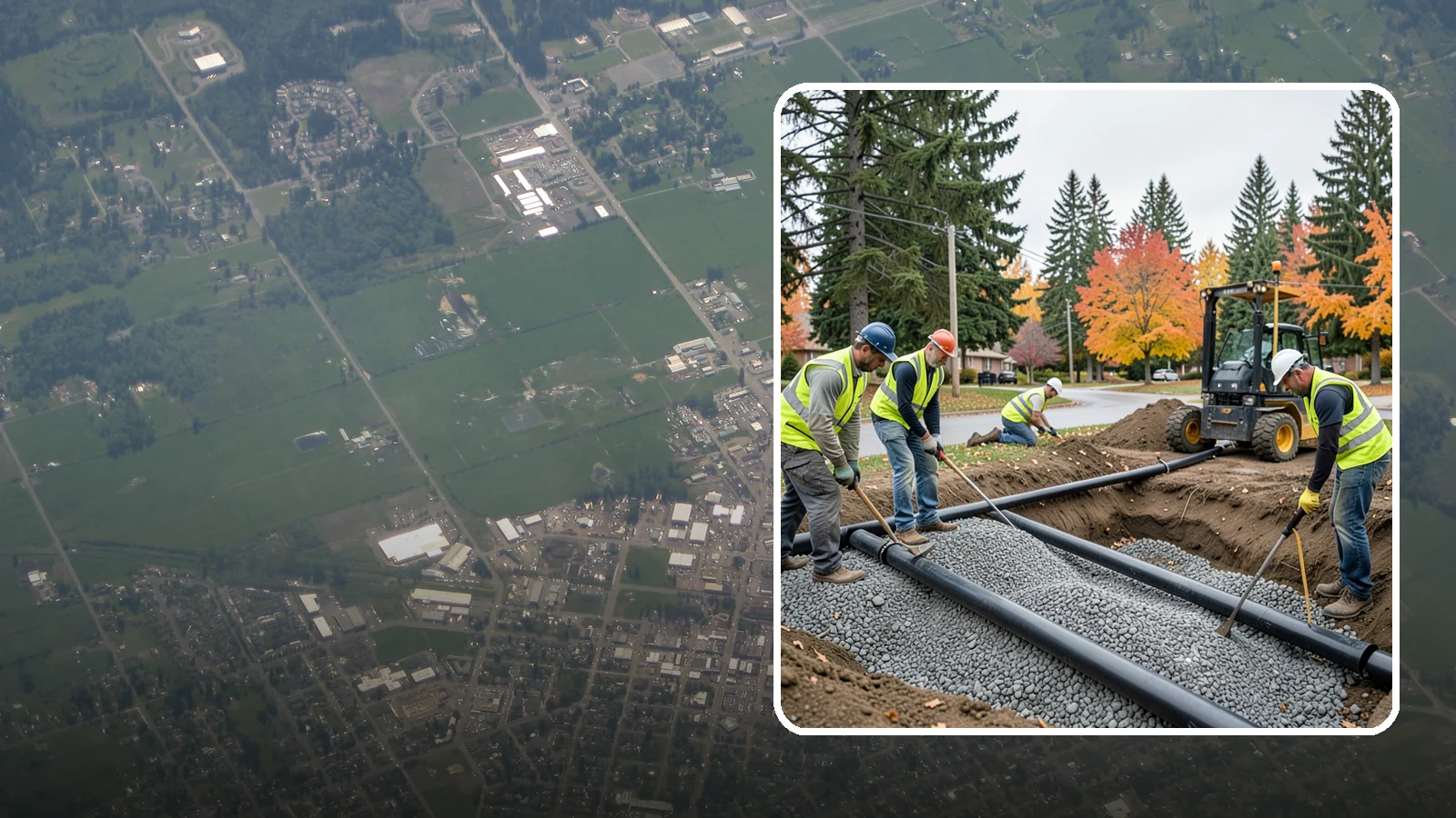 French Drain Installation in Enumclaw, King County, WA - French drain installation that intercepts and redirects subsurface water away from municipal infrastructure and problem areas.