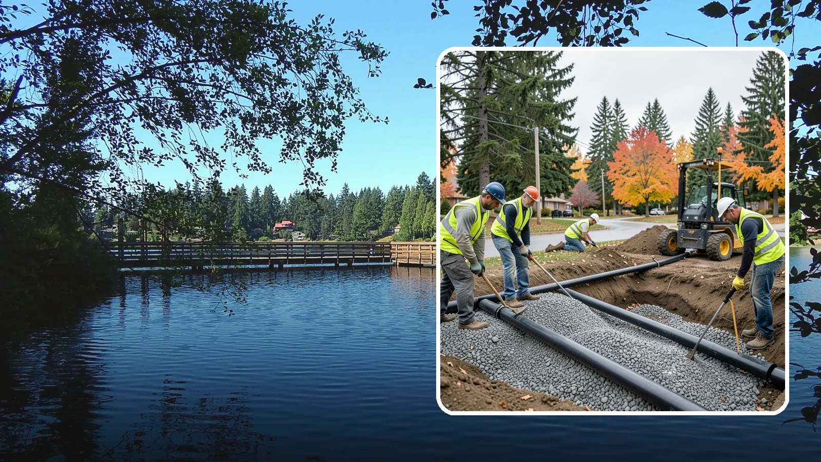 French Drain Installation in Federal Way, King County, WA - French drain installation that intercepts and redirects subsurface water away from municipal infrastructure and problem areas.
