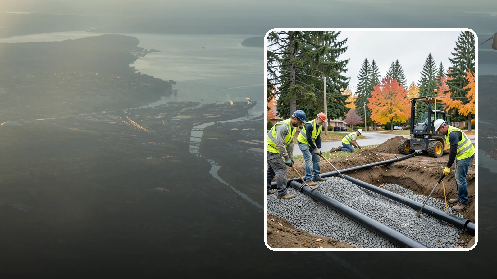 French Drain Installation in Fife, Pierce County, WA - French drain installation that intercepts and redirects subsurface water away from municipal infrastructure and problem areas.