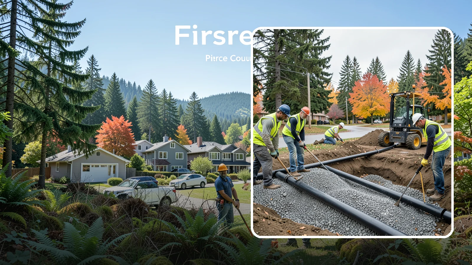 French Drain Installation in Fircrest, Pierce County, WA - French drain installation that intercepts and redirects subsurface water away from municipal infrastructure and problem areas.