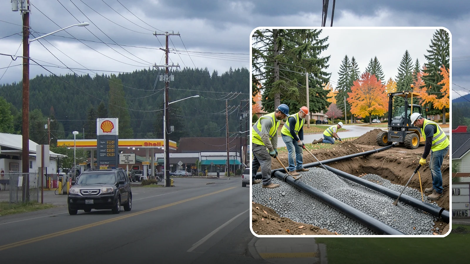 French Drain Installation in Granite Falls, Snohomish County, WA - French drain installation that intercepts and redirects subsurface water away from municipal infrastructure and problem areas.