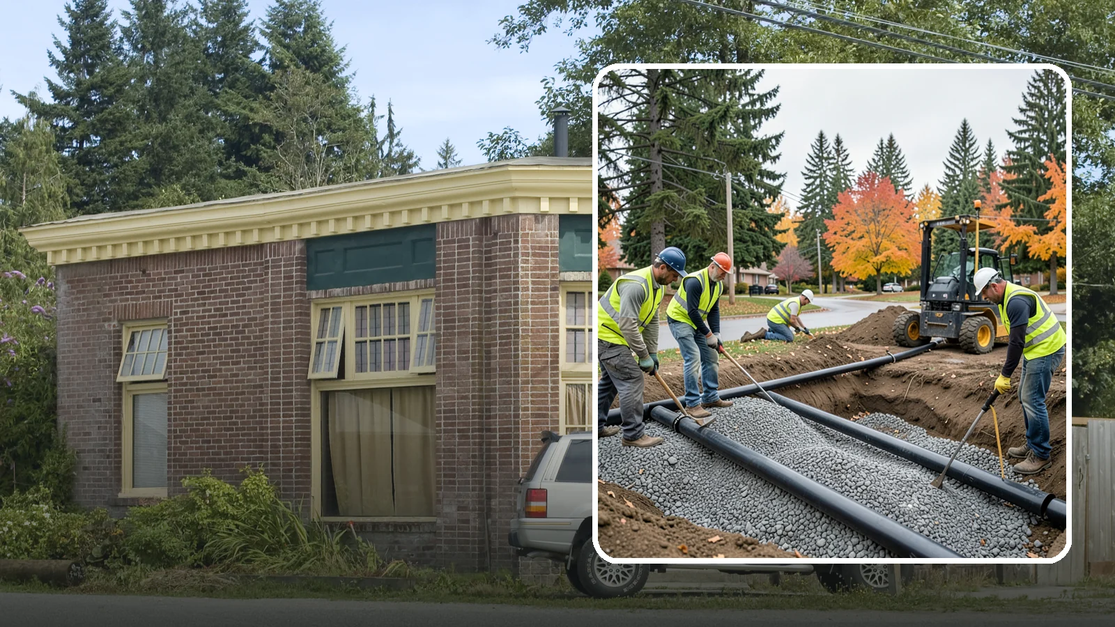 French Drain Installation in Hamilton, Skagit County, WA - French drain installation that intercepts and redirects subsurface water away from municipal infrastructure and problem areas.
